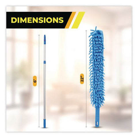 Flexible Wand Duster With Microfiber And Chenille Sleeve And 6 Ft Telescopic Pole, 3/kit