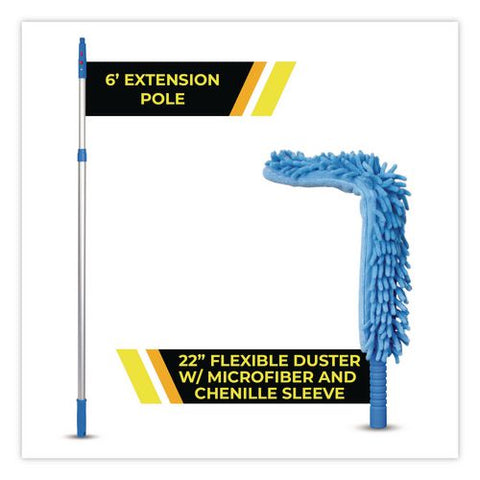 Flexible Wand Duster With Microfiber And Chenille Sleeve And 6 Ft Telescopic Pole