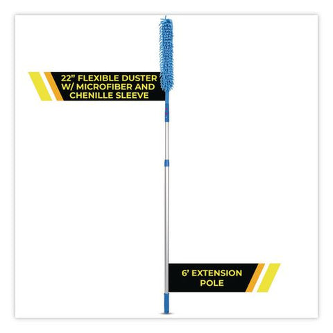 Flexible Wand Duster With Microfiber And Chenille Sleeve And 6 Ft Telescopic Pole