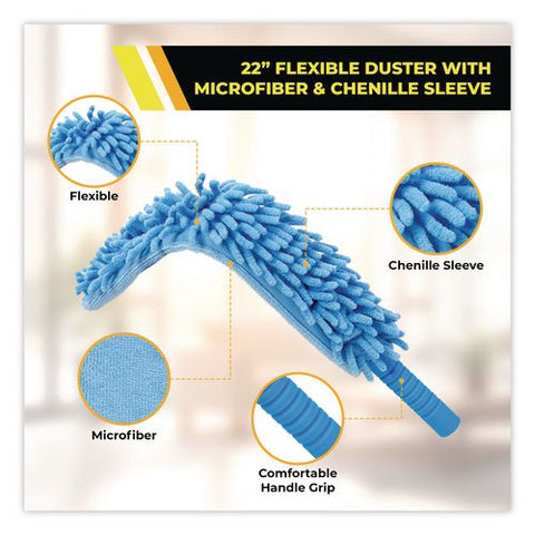 Flexible Wand Duster With Microfiber And Chenille Sleeve And 6 Ft Telescopic Pole