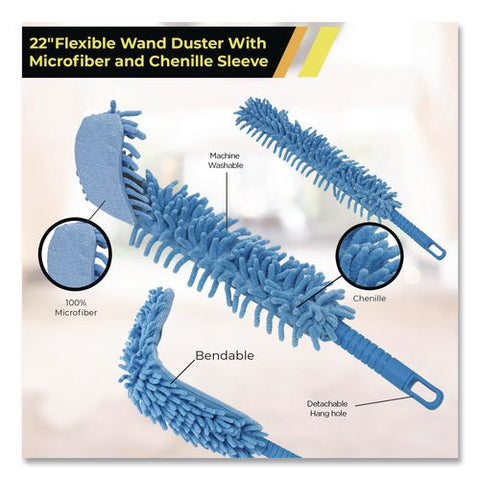 Flexible Wand Duster With Microfiber And Chenille Sleeve, 22" Length
