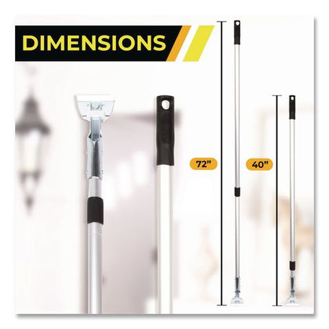 72" Aluminum Telescopic Dust Mop Handle, 1" Dia X 42" To 72", Silver, 3/pack