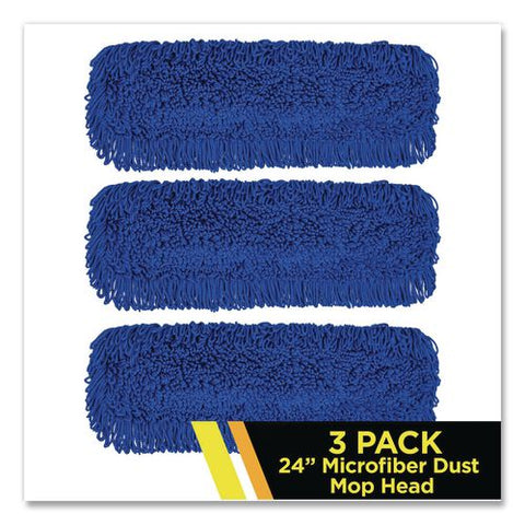 Microfiber Looped Dust Mop Pad Head, 24 X 5, Blue, 3/pack