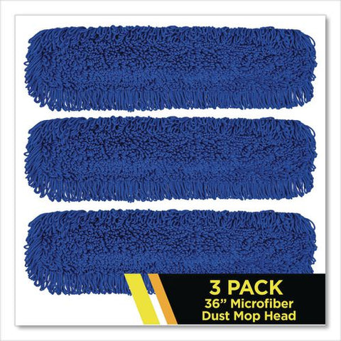 Microfiber Looped Dust Mop Pad Head, 36 X 5, Blue, 3/pack