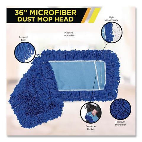Microfiber Looped Dust Mop Pad Head, 36 X 5, Blue, 3/pack