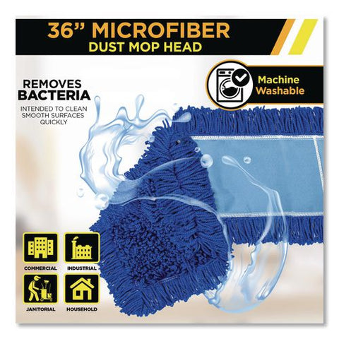 Microfiber Looped Dust Mop Pad Head, 36 X 5, Blue