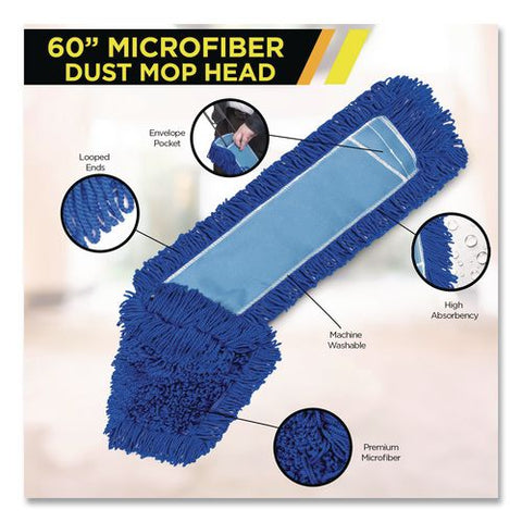 Microfiber Looped Dust Mop Pad Head, 60 X 5, Blue