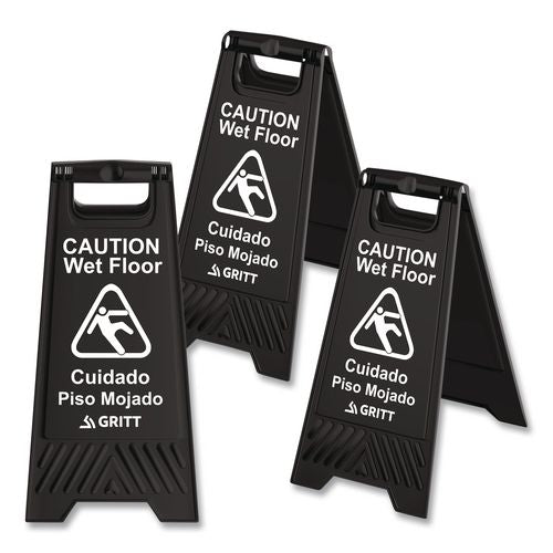 Caution Wet Floor Sign, 11.8 X 12 X 24, Black, 3/pack