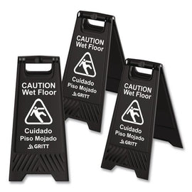 Caution Wet Floor Sign, 11.8 X 12 X 24, Black, 3/pack