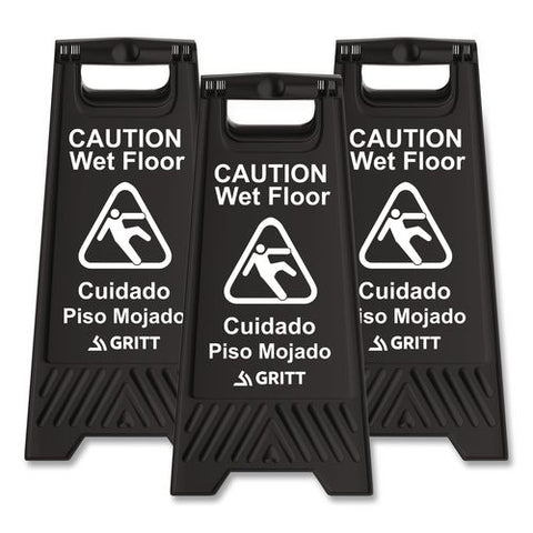 Caution Wet Floor Sign, 11.8 X 12 X 24, Black, 3/pack