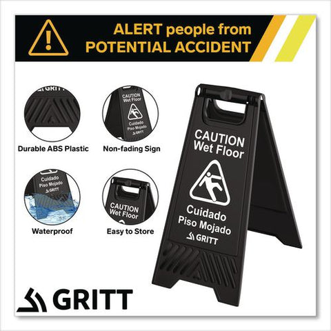 Caution Wet Floor Sign, 11.8 X 12 X 24, Black, 3/pack
