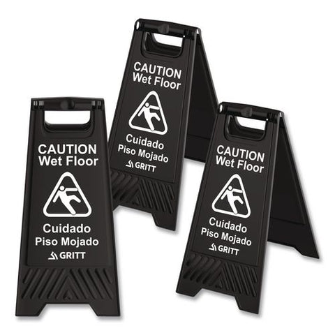 Caution Wet Floor Sign, 11.8 X 12 X 24, Black, 3/pack