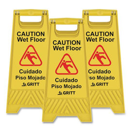 Caution Wet Floor Sign, 11.8 X 12 X 24, Yellow, 3/pack