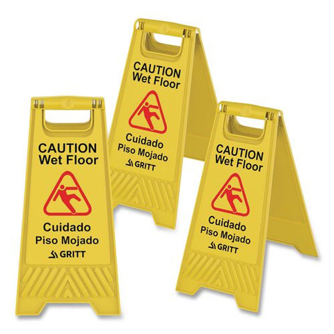 Caution Wet Floor Sign, 11.8 X 12 X 24, Yellow, 3/pack
