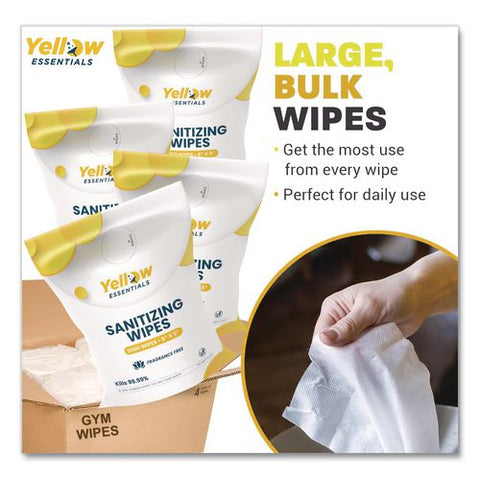 Yellow Essentials Sanitizing Wipes, 5 X 8, Unscented, White, 2,000/refill Bag, 4 Refill Bags/carton