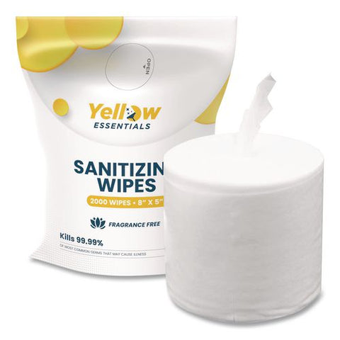 Yellow Essentials Sanitizing Wipes, 5 X 8, Unscented, White, 2,000/refill Bag, 4 Refill Bags/carton