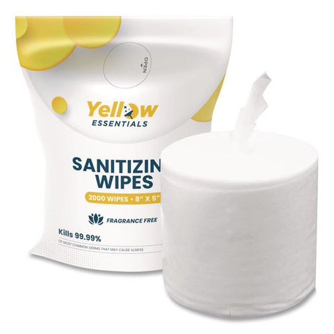 Yellow Essentials Sanitizing Wipes, 5 X 8, Unscented, White, 2,000 Wipes