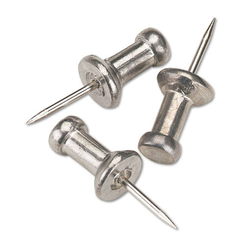 Aluminum Head Push Pins, Aluminum, Silver, 0.38", 100/box