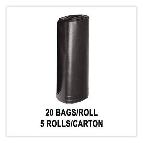 Low Density Can Liners, 60 Gal, 1.1 Mil, 38" X 58", Black, Interleaved Roll, 20 Bags/roll, 5 Rolls/carton