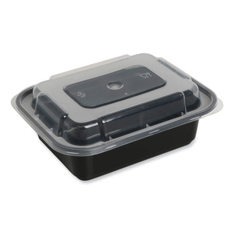 Microwavable Food Container With Lid, Rectangular, 12 Oz, 5.78 X 4.52 X 2.24, Black/clear, Plastic, 150/carton