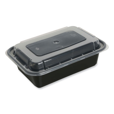 Microwavable Food Container With Lid, Rectangular, 16 Oz, 7.48 X 5.03 X 2.04, Black/clear, Plastic, 150/carton