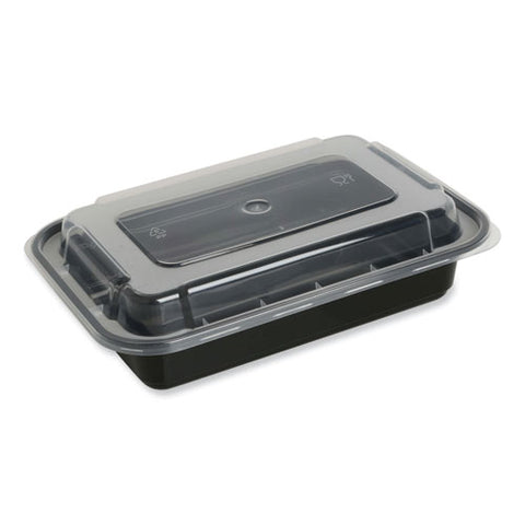 Microwavable Food Container With Lid, Rectangular, 24 Oz, 7.48 X 5.03 X 2.48, Black/clear, Plastic, 150/carton