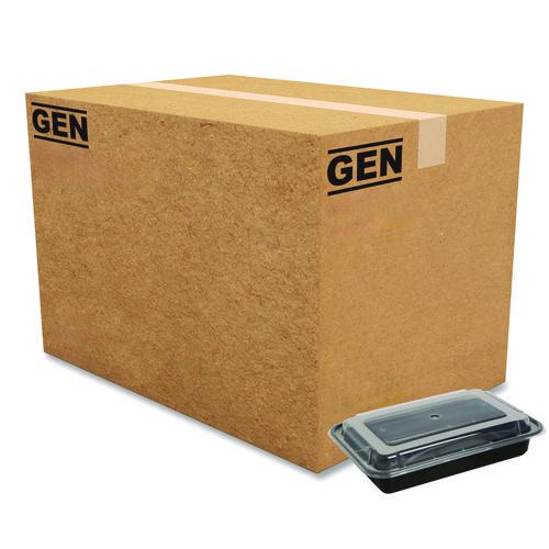 Microwavable Food Container With Lid, Rectangular, 28 Oz, 8.81 X 6.02 X 2.04, Black/clear, Plastic, 150/carton