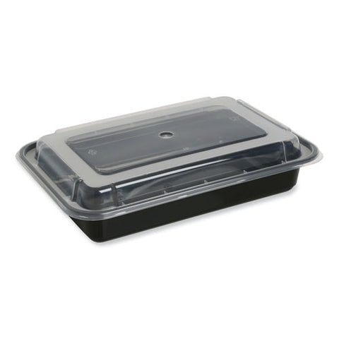 Microwavable Food Container With Lid, Rectangular, 28 Oz, 8.81 X 6.02 X 2.04, Black/clear, Plastic, 150/carton