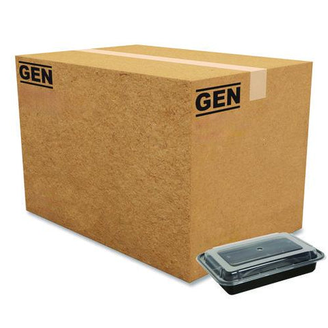 Microwavable Food Container With Lid, Rectangular, 28 Oz, 8.81 X 6.02 X 2.04, Black/clear, Plastic, 150/carton