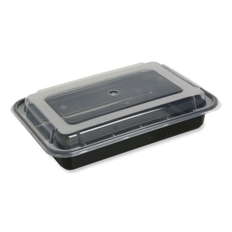 Microwavable Food Container With Lid, Rectangular, 32 Oz, 8.81 X 6.02 X 2.24, Black/clear, Plastic, 150/carton