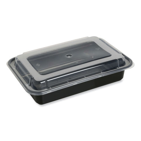 Microwavable Food Container With Lid, Rectangular, 38 Oz, 8.81 X 6.02 X 2.48, Black/clear, Plastic, 150/carton