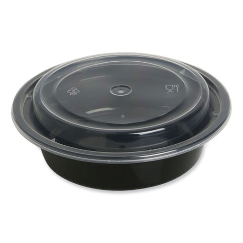 Microwavable Food Container With Lid, Round, 16 Oz, 6.29 X 6.29 X 1.96, Black/clear, Plastic, 150/carton