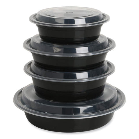 Microwavable Food Container With Lid, Round, 16 Oz, 6.29 X 6.29 X 1.96, Black/clear, Plastic, 150/carton