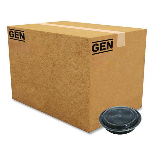 Microwavable Food Container With Lid, Round, 24 Oz, 7.28 X 7.28 X 1.96, Black/clear, Plastic, 150/carton