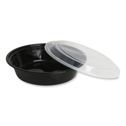 Microwavable Food Container With Lid, Round, 24 Oz, 7.28 X 7.28 X 1.96, Black/clear, Plastic, 150/carton