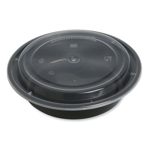 Microwavable Food Container With Lid, Round, 24 Oz, 7.28 X 7.28 X 1.96, Black/clear, Plastic, 150/carton