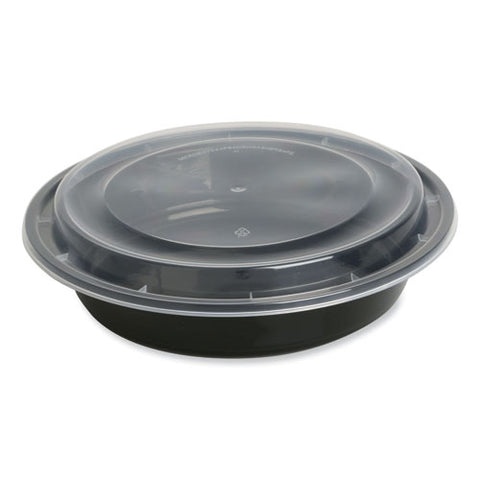 Microwavable Food Container With Lid, Round, 48 Oz, 8.85 X 8.85 X 2.24, Black/clear, Plastic, 150/carton