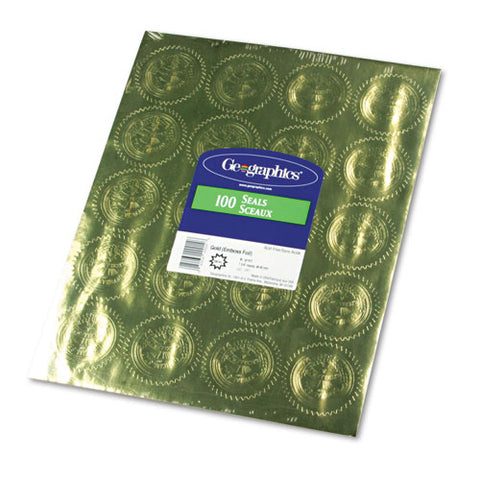 Self-adhesive Embossed Seals, 2" Dia, Gold, 20/sheet, 5 Sheets/pack