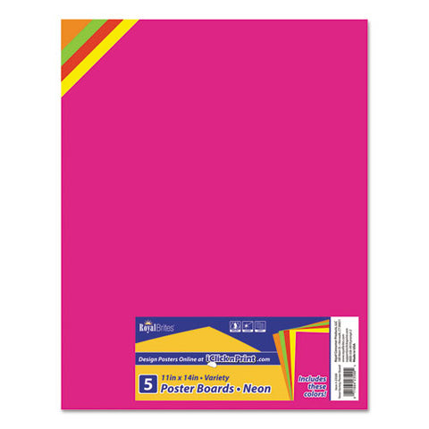 Premium Coated Poster Board, 11 X 14, Assorted Neon Colors, 5/pack