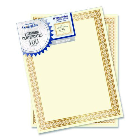 Award Certificates, 8.5 X 11, Ivory With Traditional Gold Border, 100/pack