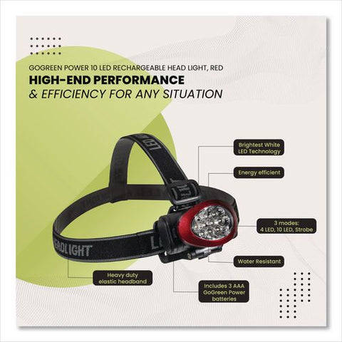 Led Headlights, 3 Aaa Batteries (included), Red