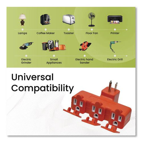 3-outlet Tri Tap Adapter With Covers, Orange