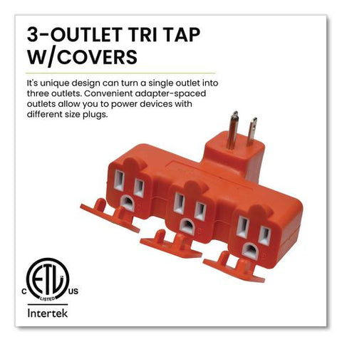 3-outlet Tri Tap Adapter With Covers, Orange