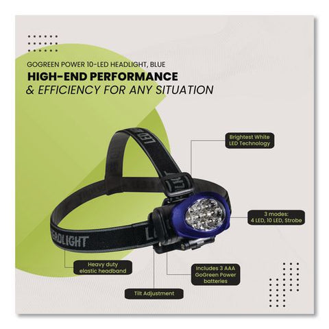 Led Headlights, 3 Aaa Batteries (included), Blue