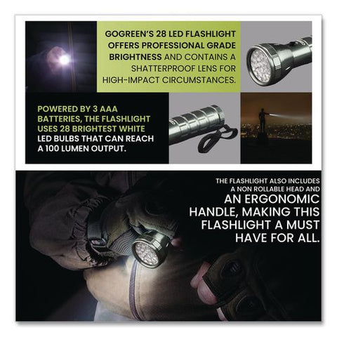 28 Led Professional Flashlight, 3 Aaa Batteries (included), Black/silver