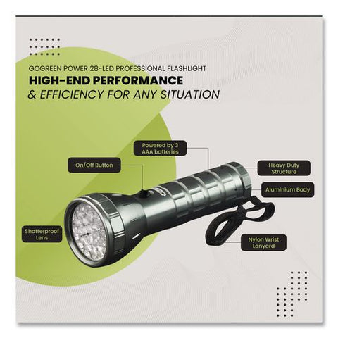 28 Led Professional Flashlight, 3 Aaa Batteries (included), Black/silver