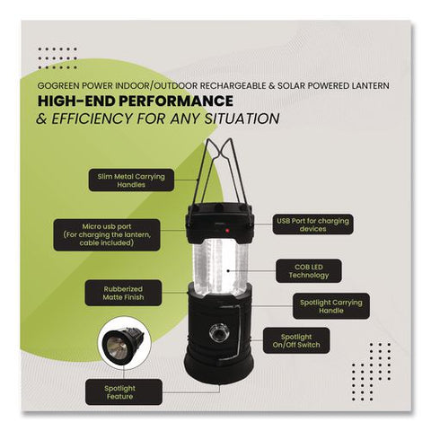 Cob Led Solar/rechargeable Lantern, Lithium Ion Rechargeable Battery (included), Dark Gray