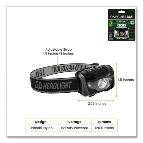 Led Headlights, 3 Aaa Batteries (included), Black