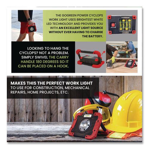 Cyclops Work Light, Integrated Led Bulb, 6.75 X 2.5 X 5, Red/black