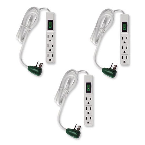 3 Outlet Power Strip, 2.5 Ft Cord, White, 3/pack